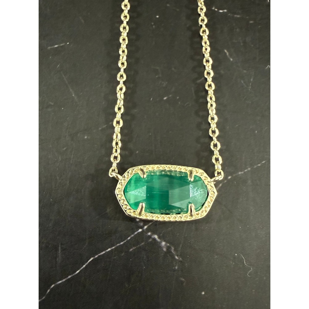 Kendra Scott Elisa Emerald Green Cats Eye 17in Gold Pendant Necklace